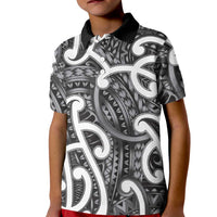 Aotearoa Maori Kowhaiwhai Kid Polo Shirt Kiwikiwi Puhoro and Patiki LT9 Kid Grey - Polynesian Pride