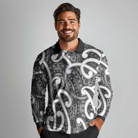 Aotearoa Maori Kowhaiwhai Long Sleeve Polo Shirt Kiwikiwi Puhoro and Patiki LT9 - Polynesian Pride
