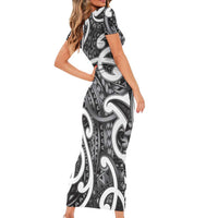 Aotearoa Maori Kowhaiwhai Short Sleeve Bodycon Dress Kiwikiwi Puhoro and Patiki LT9 - Polynesian Pride