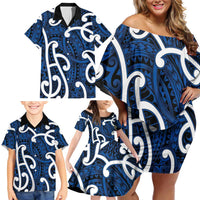Aotearoa Maori Kowhaiwhai Family Matching Off Shoulder Short Dress and Hawaiian Shirt Kikorangi Puhoro and Patiki LT9 - Polynesian Pride