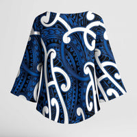 Aotearoa Maori Kowhaiwhai Kimono Sleeve Blouse Kikorangi Puhoro and Patiki