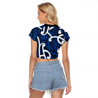 Aotearoa Maori Kowhaiwhai Raglan Cropped T Shirt Kikorangi Puhoro and Patiki LT9 - Polynesian Pride