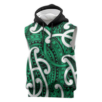 Aotearoa Maori Kowhaiwhai Sleeveless Hoodie Kakariki Puhoro and Patiki LT9 Green - Polynesian Pride