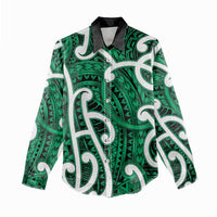 Aotearoa Maori Kowhaiwhai Women Casual Shirt Kakariki Puhoro and Patiki LT9 - Polynesian Pride