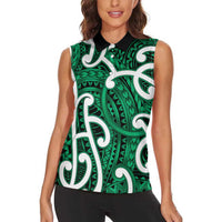 Aotearoa Maori Kowhaiwhai Women Sleeveless Polo Shirt Kakariki Puhoro and Patiki LT9 - Polynesian Pride