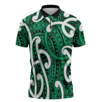 Aotearoa Maori Kowhaiwhai Zipper Polo Shirt Kakariki Puhoro and Patiki LT9 Green - Polynesian Pride