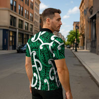Aotearoa Maori Kowhaiwhai Zipper Polo Shirt Kakariki Puhoro and Patiki LT9 - Polynesian Pride