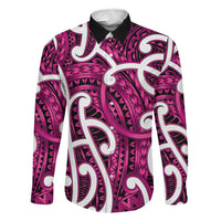 Aotearoa Maori Kowhaiwhai Family Matching Long Sleeve Bodycon Dress and Hawaiian Shirt Mawhero Puhoro and Patiki LT9 Dad's Shirt - Long Sleeve Pink - Polynesian Pride