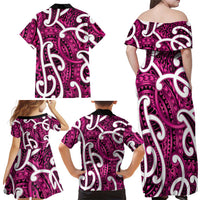 Aotearoa Maori Kowhaiwhai Family Matching Off Shoulder Maxi Dress and Hawaiian Shirt Mawhero Puhoro and Patiki LT9 - Polynesian Pride