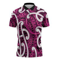 Aotearoa Maori Kowhaiwhai Zipper Polo Shirt Mawhero Puhoro and Patiki LT9 Pink - Polynesian Pride
