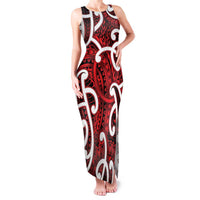 Aotearoa Maori Kowhaiwhai Family Matching Tank Maxi Dress and Hawaiian Shirt Whero Puhoro and Patiki LT9 Mom's Dress Red - Polynesian Pride