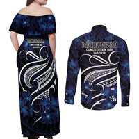 Micronesia Constitution Day Couples Matching Off Shoulder Maxi Dress and Long Sleeve Button Shirt Since 1979 with Polynesian Hibiscus Pattern