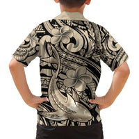 Polynesian Shark Tribal Tattoo Family Matching Long Sleeve Bodycon Dress and Hawaiian Shirt Beige Style LT9 - Polynesian Pride