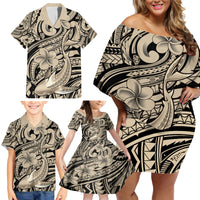 Polynesian Shark Tribal Tattoo Family Matching Off Shoulder Short Dress and Hawaiian Shirt Beige Style LT9 - Polynesian Pride