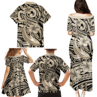Polynesian Shark Tribal Tattoo Family Matching Puletasi and Hawaiian Shirt Beige Style LT9 - Polynesian Pride