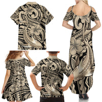 Polynesian Shark Tribal Tattoo Family Matching Summer Maxi Dress and Hawaiian Shirt Beige Style LT9 - Polynesian Pride