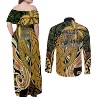 Wallis and Futuna Victory Day Couples Matching Off Shoulder Maxi Dress and Long Sleeve Button Shirt Since 1945 with Polynesian Platinum Floral Tribal LT9 - Polynesian Pride