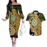 Wallis and Futuna Victory Day Couples Matching Off The Shoulder Long Sleeve Dress and Hawaiian Shirt Since 1945 with Polynesian Platinum Floral Tribal LT9 Red - Polynesian Pride