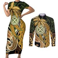 Wallis and Futuna Victory Day Couples Matching Short Sleeve Bodycon Dress and Long Sleeve Button Shirt Since 1945 with Polynesian Platinum Floral Tribal LT9 Red - Polynesian Pride