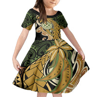 Wallis and Futuna Victory Day Family Matching Short Sleeve Bodycon Dress and Hawaiian Shirt Since 1945 with Polynesian Platinum Floral Tribal LT9 Daughter's Dress Red - Polynesian Pride
