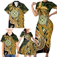 Wallis and Futuna Victory Day Family Matching Short Sleeve Bodycon Dress and Hawaiian Shirt Since 1945 with Polynesian Platinum Floral Tribal LT9 - Polynesian Pride