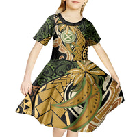 Wallis and Futuna Victory Day Kid Short Sleeve Dress Since 1945 with Polynesian Platinum Floral Tribal LT9 - Polynesian Pride