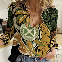Wallis and Futuna Victory Day Women Casual Shirt Since 1945 with Polynesian Platinum Floral Tribal LT9 Female Red - Polynesian Pride