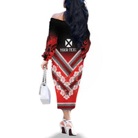 Personalised Wallis et Futuna Family Matching Off The Shoulder Long Sleeve Dress and Hawaiian Shirt Hibiscus and Polynesian Tribal Tattoos LT9 - Polynesian Pride