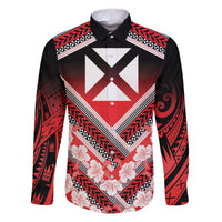 Personalised Wallis et Futuna Family Matching Puletasi and Hawaiian Shirt Hibiscus and Polynesian Tribal Tattoos LT9 Dad's Shirt - Long Sleeve Red - Polynesian Pride