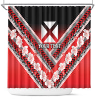 Personalised Wallis et Futuna Shower Curtain Hibiscus and Polynesian Tribal Tattoos