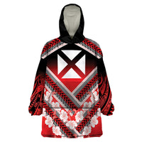 Personalised Wallis et Futuna Wearable Blanket Hoodie Hibiscus and Polynesian Tribal Tattoos LT9 One Size Red - Polynesian Pride