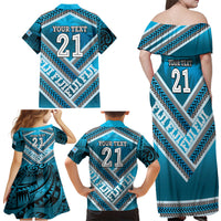 Custom Fiji Rugby Family Matching Off Shoulder Maxi Dress and Hawaiian Shirt Fijian Warrior With Polynesian Tribal Tattoos LT9 - Polynesian Pride