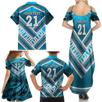 Custom Fiji Rugby Family Matching Summer Maxi Dress and Hawaiian Shirt Fijian Warrior With Polynesian Tribal Tattoos LT9 - Polynesian Pride