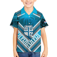 Custom Fiji Rugby Family Matching Summer Maxi Dress and Hawaiian Shirt Fijian Warrior With Polynesian Tribal Tattoos LT9 Son's Shirt Blue - Polynesian Pride