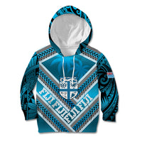 Custom Fiji Rugby Kid Hoodie Fijian Warrior With Polynesian Tribal Tattoos LT9 Hoodie Blue - Polynesian Pride