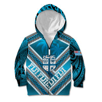 Custom Fiji Rugby Kid Hoodie Fijian Warrior With Polynesian Tribal Tattoos LT9 Zip Hoodie Blue - Polynesian Pride