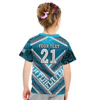 Custom Fiji Rugby Kid T Shirt Fijian Warrior With Polynesian Tribal Tattoos LT9 - Polynesian Pride