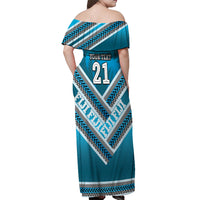 Custom Fiji Rugby Off Shoulder Maxi Dress Fijian Warrior With Polynesian Tribal Tattoos LT9 - Polynesian Pride