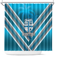 Custom Fiji Rugby Shower Curtain Fijian Warrior With Polynesian Tribal Tattoos LT9 Blue - Polynesian Pride