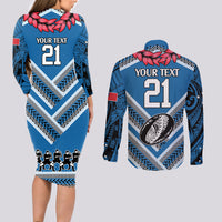 Custom Manuma Samoa Rugby Couples Matching Long Sleeve Bodycon Dress and Long Sleeve Button Shirt Ula fala Samoan Siva Tau Tribal LT9 - Polynesian Pride