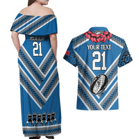 Custom Manuma Samoa Rugby Couples Matching Off Shoulder Maxi Dress and Hawaiian Shirt Ula fala Samoan Siva Tau Tribal LT9 - Polynesian Pride