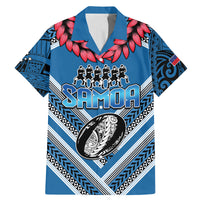 Custom Manuma Samoa Rugby Family Matching Mermaid Dress and Hawaiian Shirt Ula fala Samoan Siva Tau Tribal LT9 Dad's Shirt - Short Sleeve Blue - Polynesian Pride