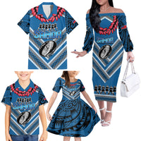 Custom Manuma Samoa Rugby Family Matching Off The Shoulder Long Sleeve Dress and Hawaiian Shirt Ula fala Samoan Siva Tau Tribal LT9 - Polynesian Pride