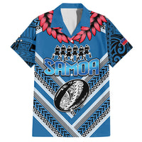 Custom Manuma Samoa Rugby Family Matching Off The Shoulder Long Sleeve Dress and Hawaiian Shirt Ula fala Samoan Siva Tau Tribal LT9 Dad's Shirt - Short Sleeve Blue - Polynesian Pride