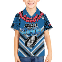 Custom Manuma Samoa Rugby Family Matching Off Shoulder Maxi Dress and Hawaiian Shirt Ula fala Samoan Siva Tau Tribal LT9 Son's Shirt Blue - Polynesian Pride