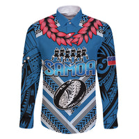 Custom Manuma Samoa Rugby Family Matching Short Sleeve Bodycon Dress and Hawaiian Shirt Ula fala Samoan Siva Tau Tribal LT9 Dad's Shirt - Long Sleeve Blue - Polynesian Pride