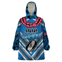 Custom Manuma Samoa Rugby Wearable Blanket Hoodie Ula fala Samoan Siva Tau Tribal LT9 One Size Blue - Polynesian Pride