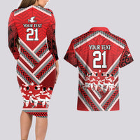 Custom Tonga Rugby Couples Matching Long Sleeve Bodycon Dress and Hawaiian Shirt Tonga Sipi Tau Ngatu Tribal Pattern LT9 - Polynesian Pride