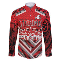 Custom Tonga Rugby Family Matching Off Shoulder Short Dress and Hawaiian Shirt Tonga Sipi Tau Ngatu Tribal Pattern LT9 Dad's Shirt - Long Sleeve Red - Polynesian Pride