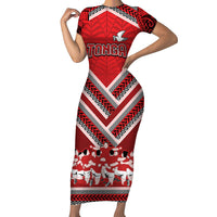 Custom Tonga Rugby Family Matching Short Sleeve Bodycon Dress and Hawaiian Shirt Tonga Sipi Tau Ngatu Tribal Pattern LT9 Mom's Dress Red - Polynesian Pride